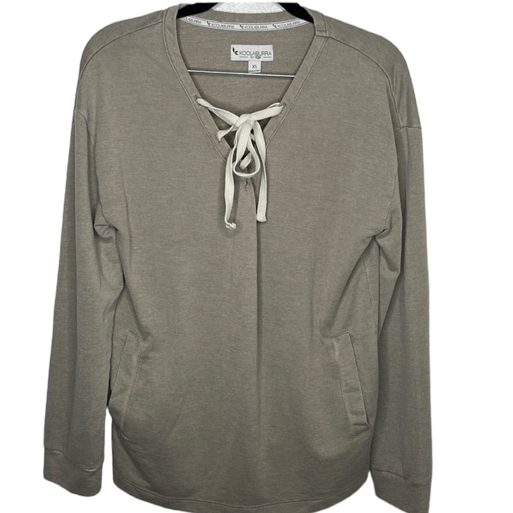 Koolaburra by UGG Tan Lace Up V-Neck Long Sleeve Shirt Women's Size XS
